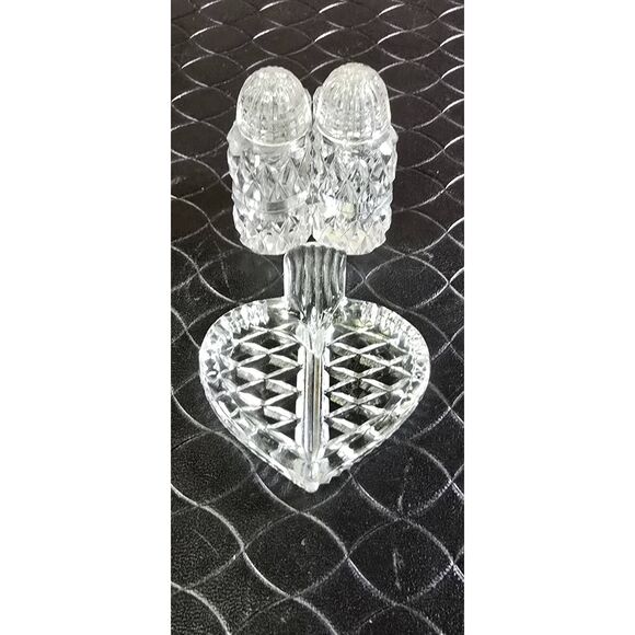 Cut Crystal Heart Salt and Pepper Shakers-Rare - Picture 7 of 11